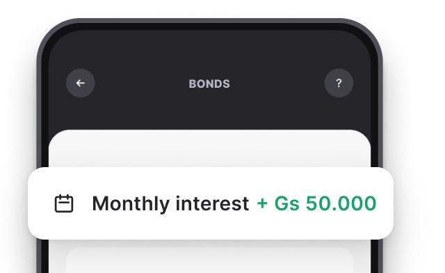 Mobile app screen showing fixed monthly interest payments from bond investment