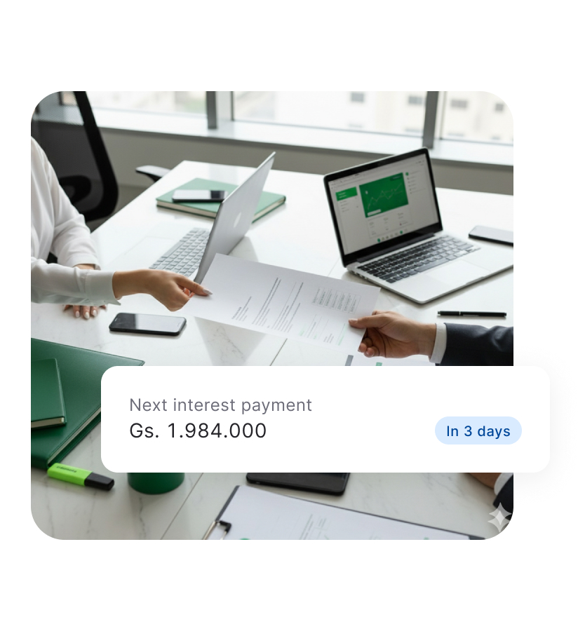 Client reviewing and signing certificate of deposit (CDA) documents with upcoming interest payment notification