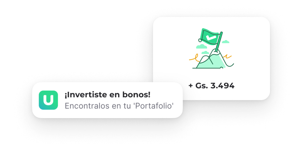 Notificación de inversión en bonos mostrando rendimiento positivo en el portafolio