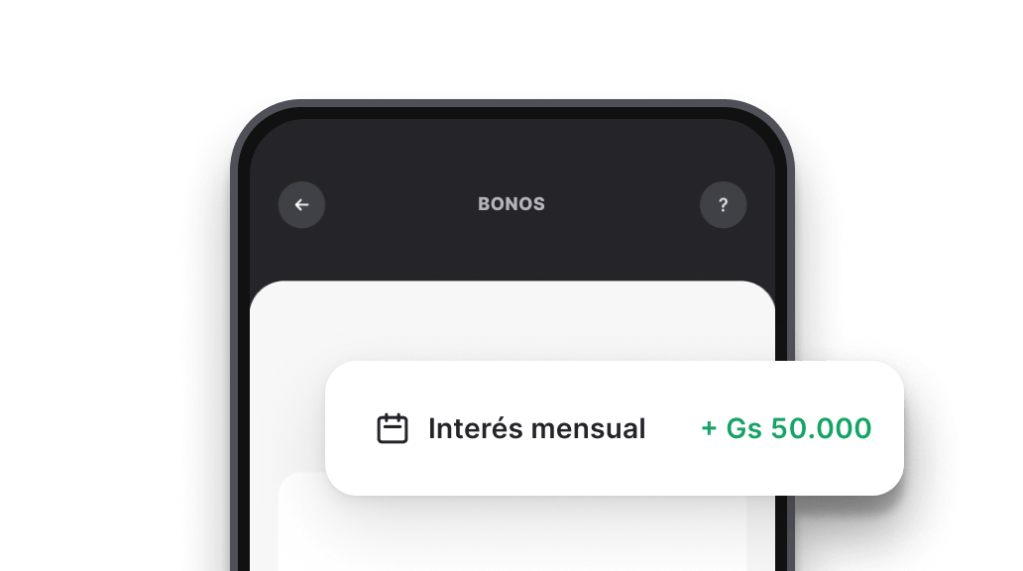 Pantalla de celular mostrando interés mensual generado por inversión en bonos