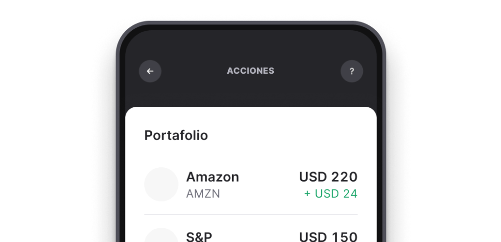 Aplicación móvil mostrando portafolio diversificado de acciones
